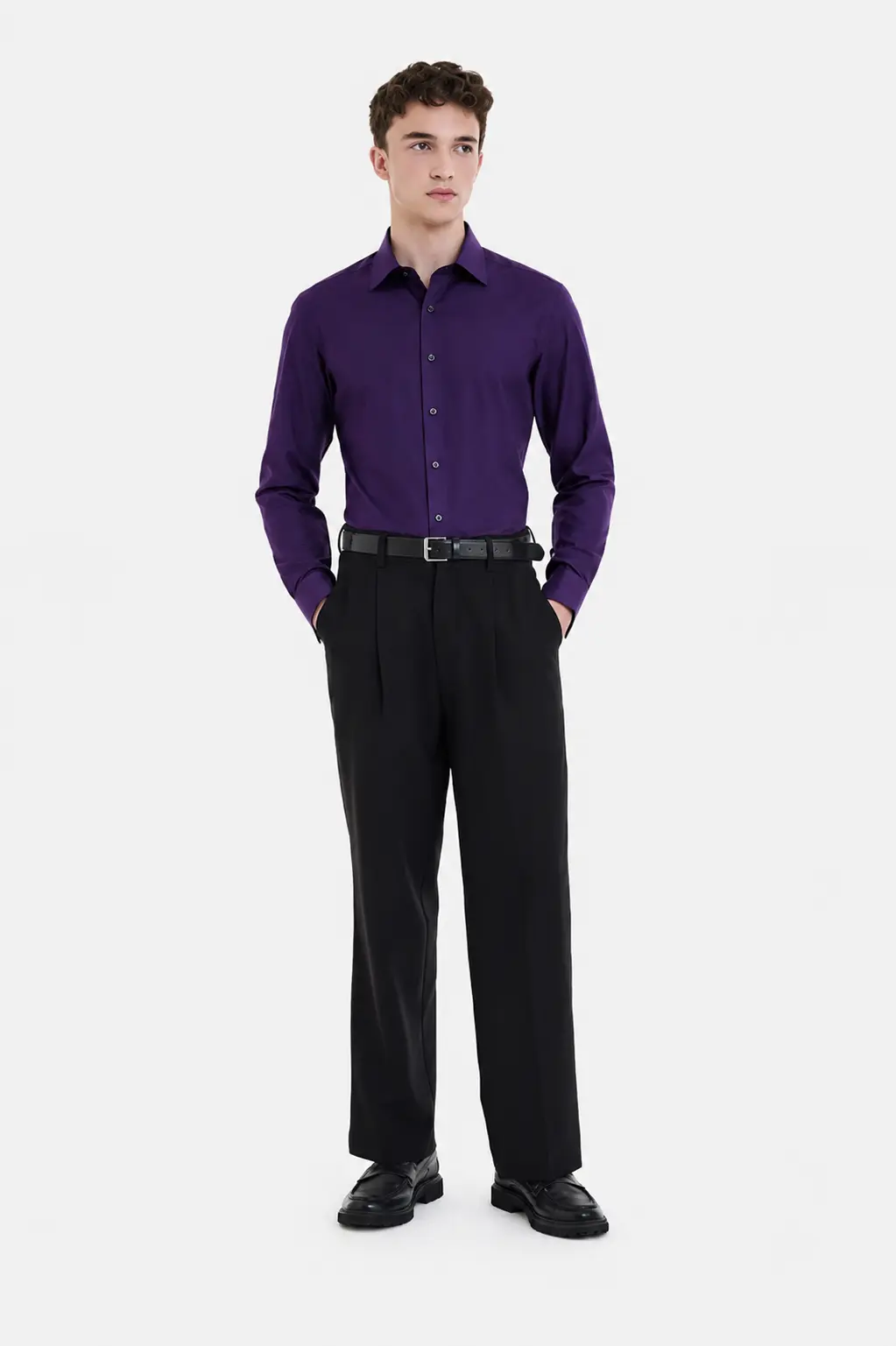 Dark Purple Cotton-Blend Formal Shirt