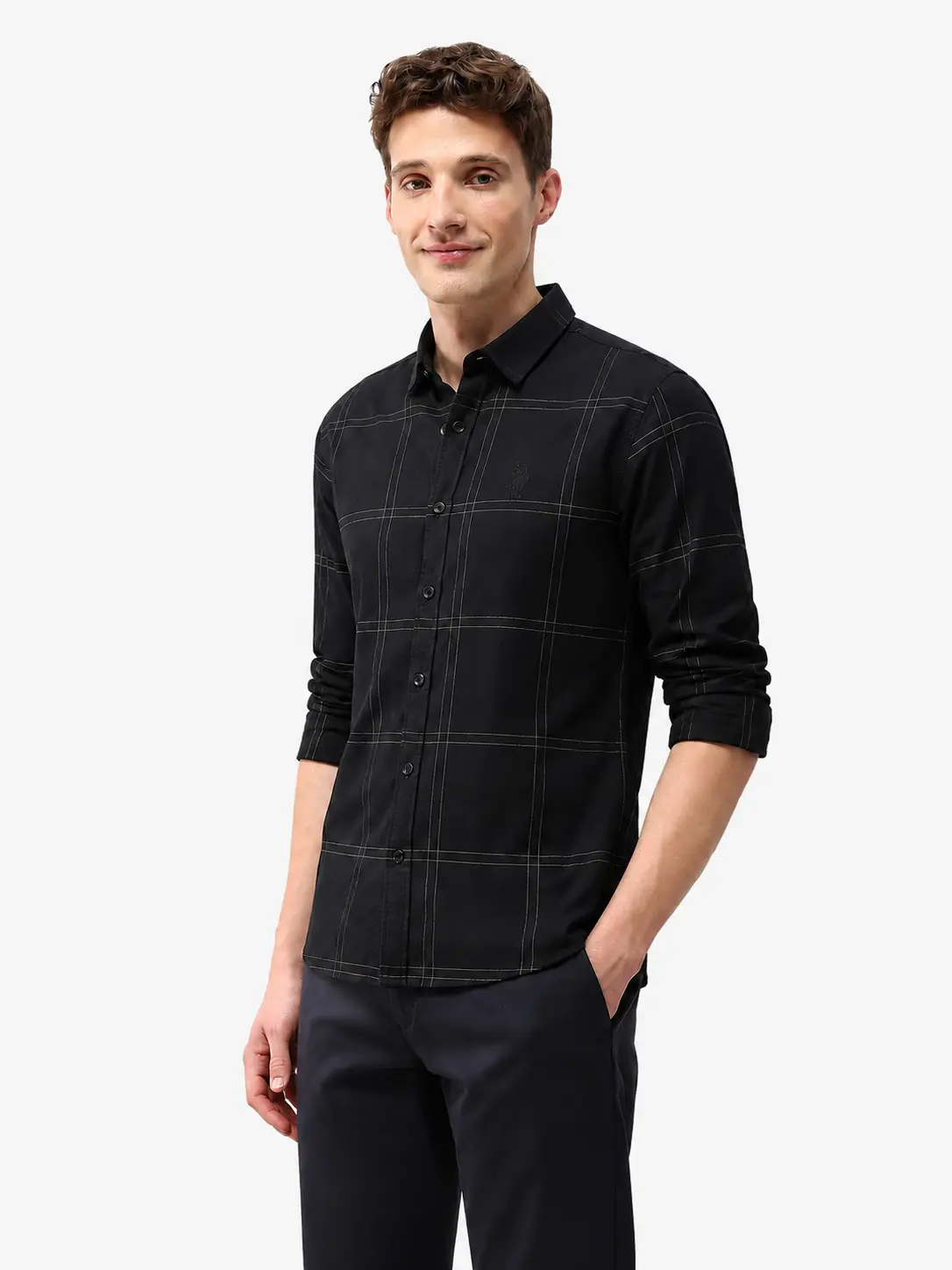 Black Grid Check Long Sleeve Shirt