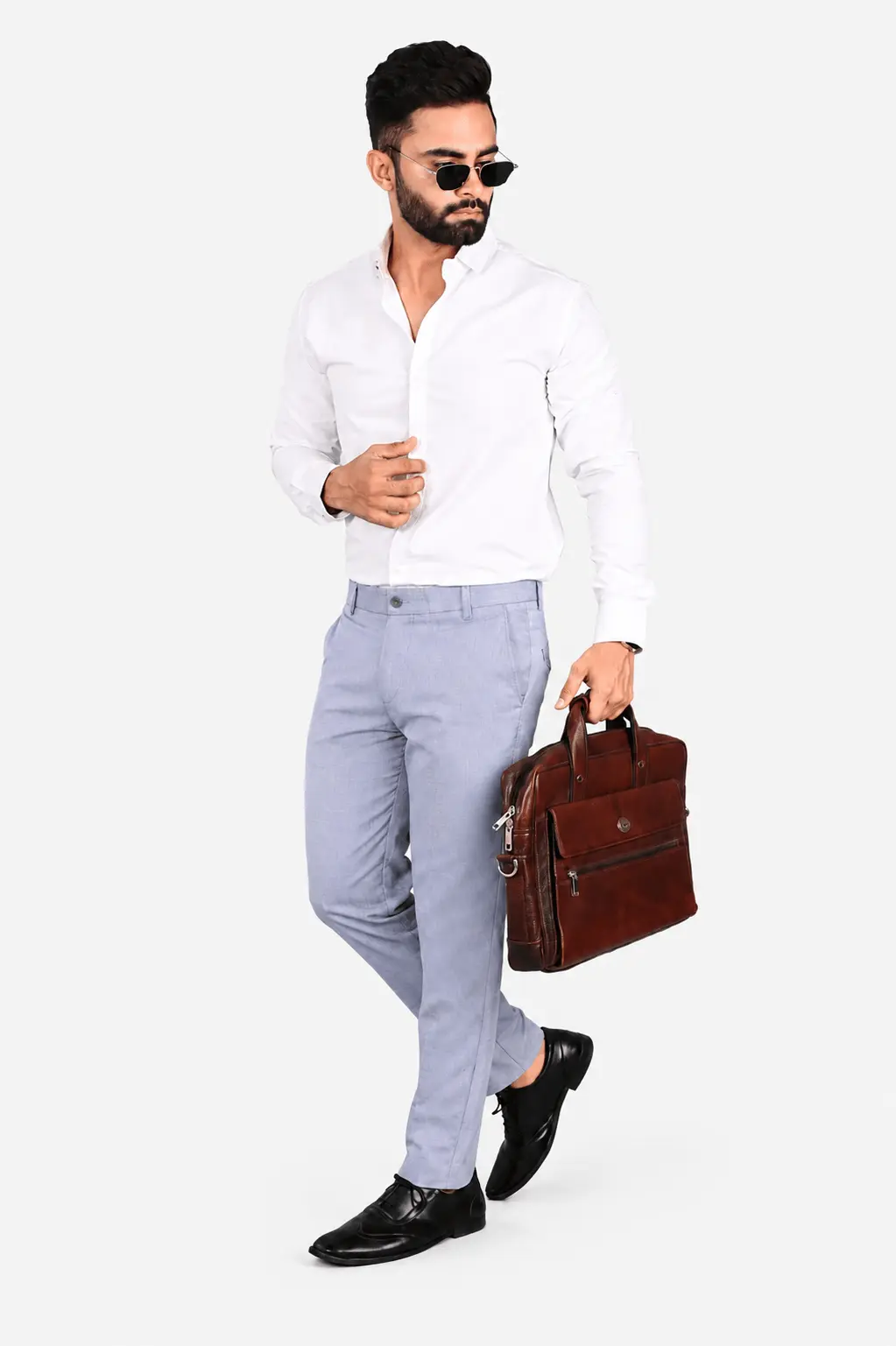Men’s Light Blue Slim Fit Cotton Formal Trousers