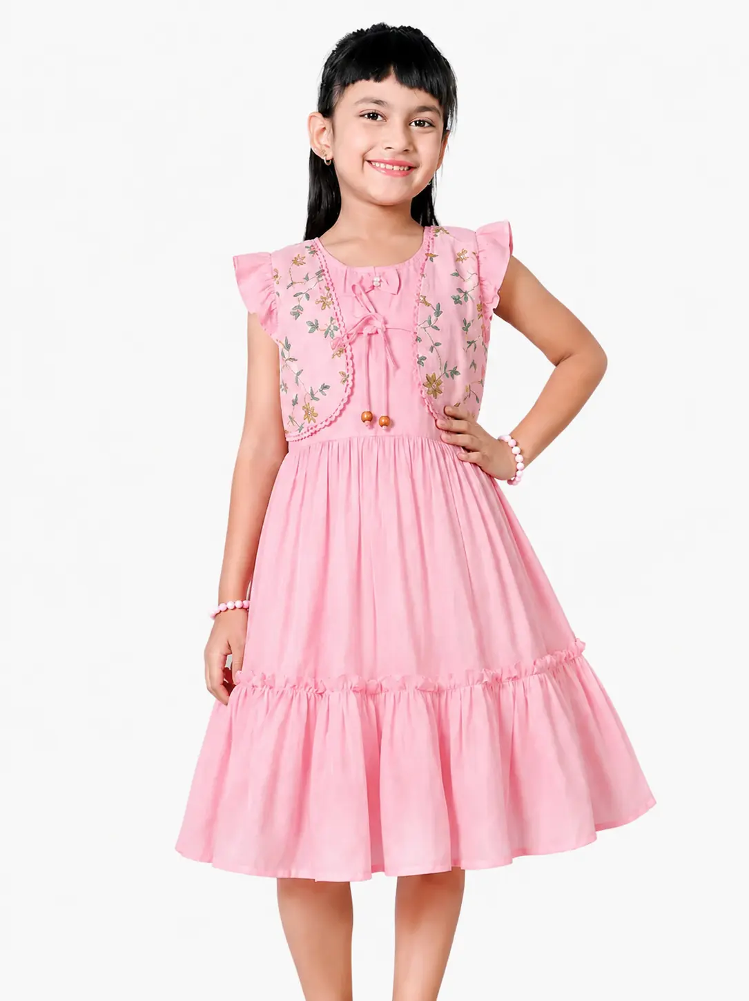 Rose Garden Flutter-Sleeve Tiered Frock